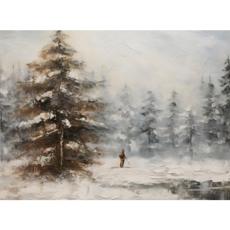 Vintage Winter/Christmas Ski Snow Rural Landscape Art Poster Canvas Painting Wall Print Picture for Living Room Home Decor