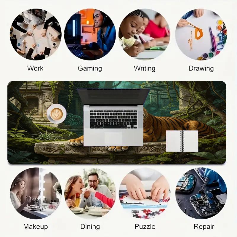 Tiger Temple Xl Gaming Mouse Pad Nonslip Rubber Base Stitched Edge Waterproof Desk Mat For Pc Laptop Gamer Office Computer Accessories C927645
