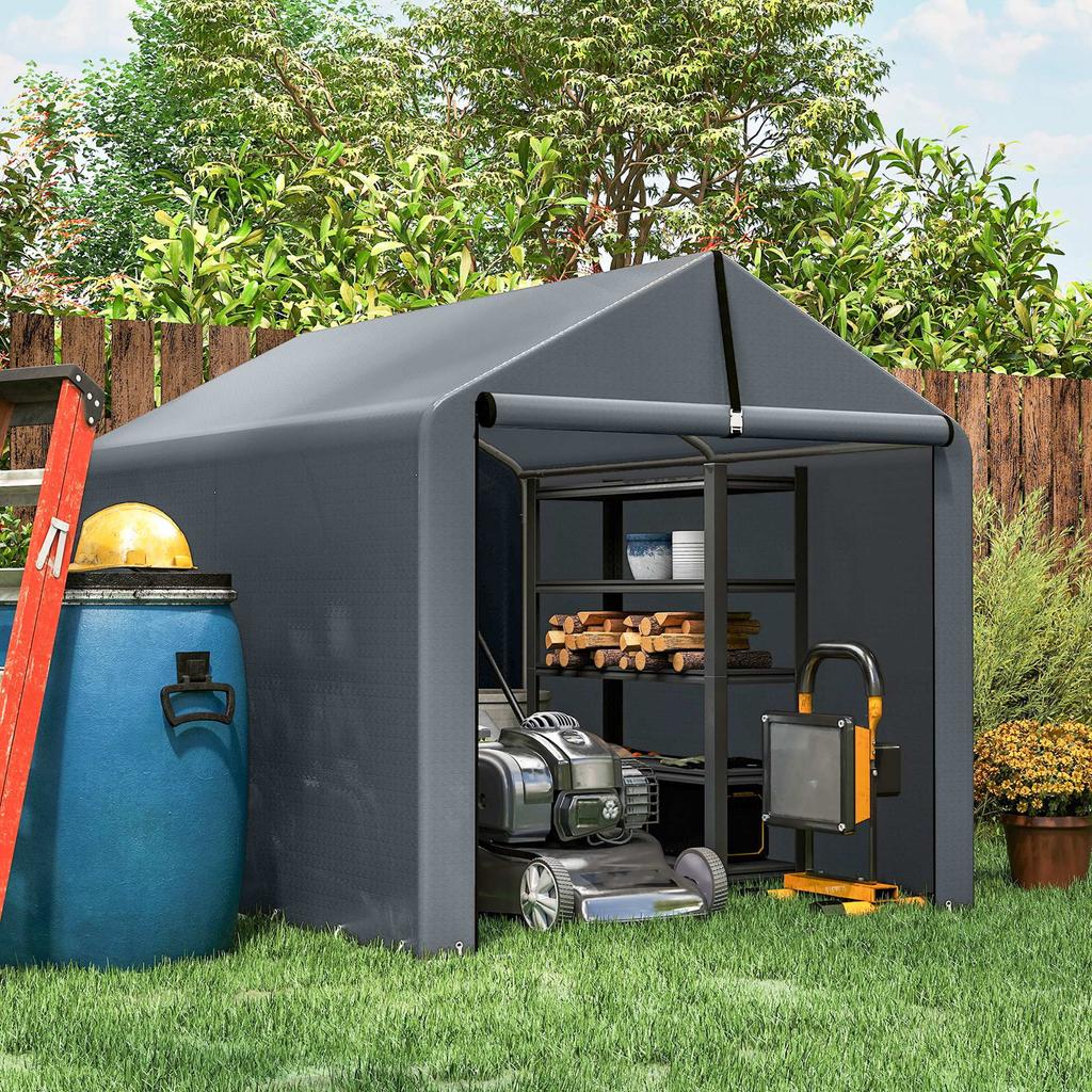 Garage Tent 2.2 X 1.6 M Waterproof Equipment Tent With Roll Up Door Gable Roof Steel Frame UV Resistant Dark Gray
