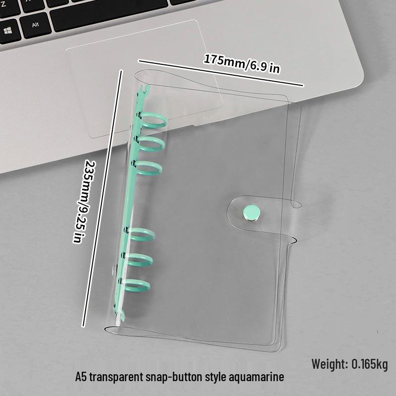 Прозрачная ПВХ обложка для планера формата A5/A6 на кольцах с кнопкой и разноцветным металлическим клипом на шесть отверстий
