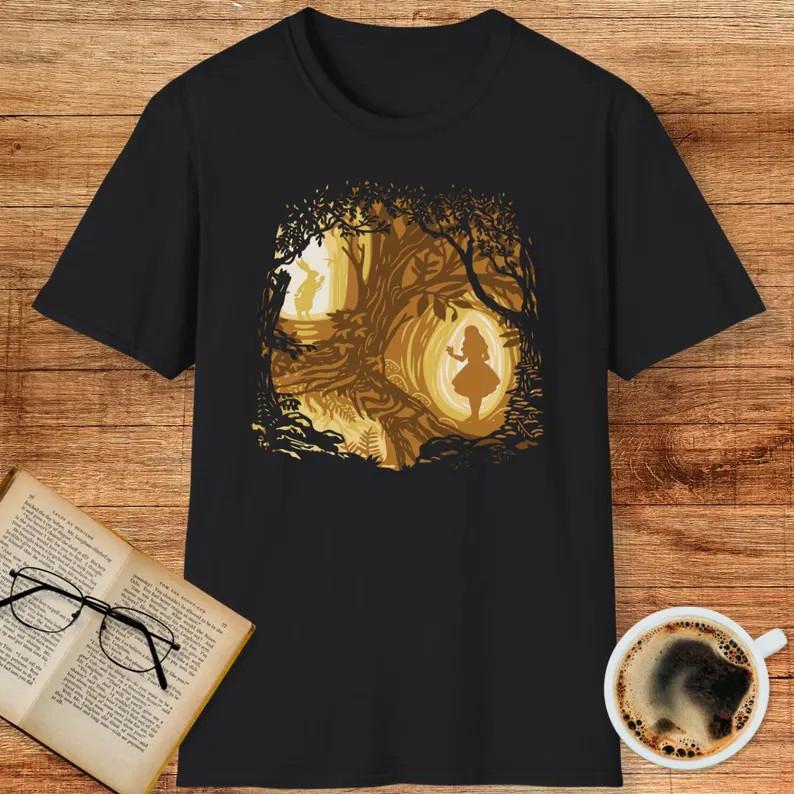 Cute Alice In Wonderland Fantasy Forest Silhouette Tshirt Unisex