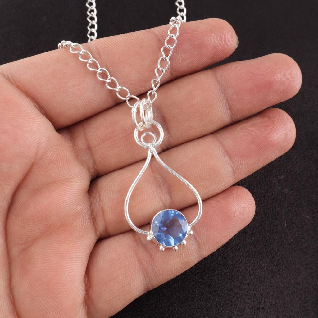 Round Tanzanite Gemstone 925 Sterling Silver Wife Gift Engagement Boho Pendant PP-40-17