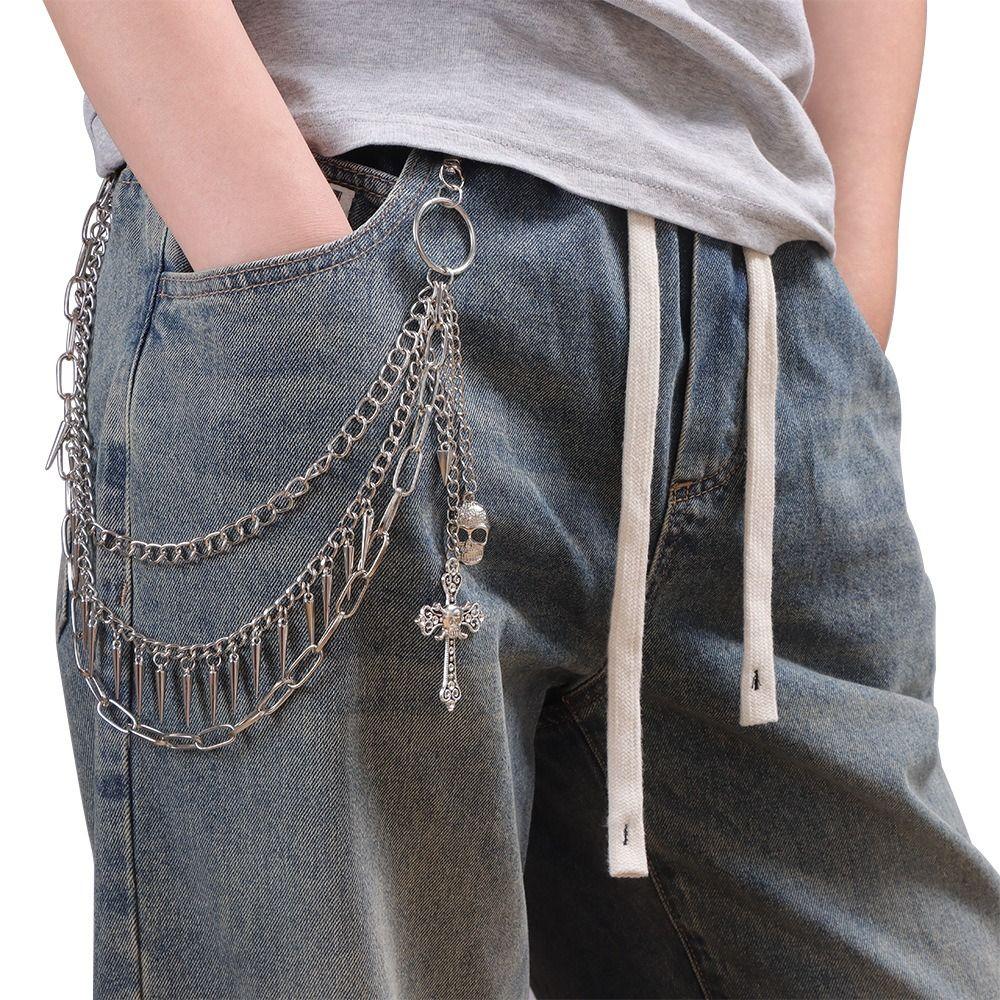 Gothic Skull Waist Chain Metal Tassel Jeans Chain Personality Punk Belt Chain  Jeans Decoration