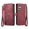 For Samsung Galaxy S25+ Zipper Wallet Case Geometry Lines Leather Phone Cover with Strap