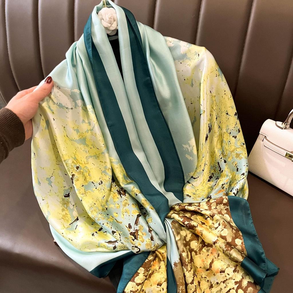 Fashion Silk Scarf Women Shawls Female Cover Flowers for Traveling Sun Protect Sunscreen Beach Scarves Air Conditioning Wraps