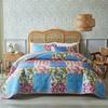 3pcs Set Ultrasonic Wash Cotton Printed Pastoral Quilted Bedspread Soft Breathable Bedsheet with 2 Pcs Pillowcase