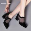Fashion Women Shoes Sexy Black Hollow Mesh Pointed Heels Female Elegant Flower Shaped Rhinestone Ornament Footwear Ladies 35-43