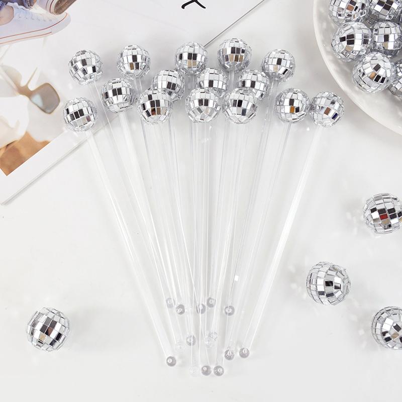 10Pcs Disco Balls Cocktail Stirrers Drink Sticks 1970s Disco Birthday Decoration Wedding Bachelorette Party Home Bar Supplies