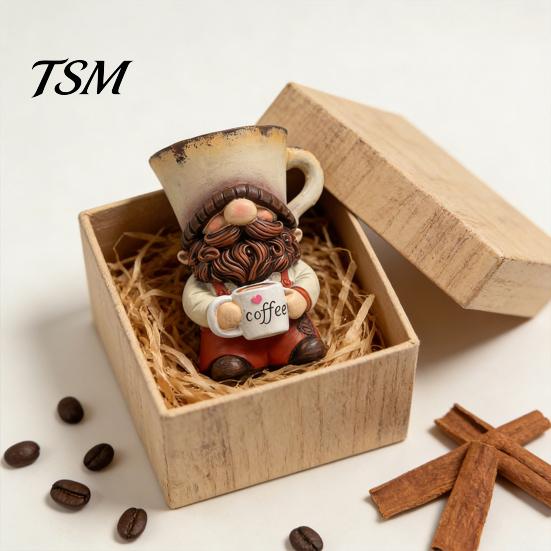 Coffee Bar Accessories Gnome Ornaments, Cute Resin Figurines, Decorative Tabletop Decorations Centerpiece for Decor & Lovers Hand Painted Set