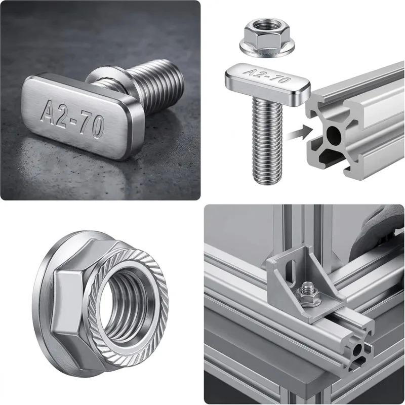T-type Screw Bolts Hammer Head Sliding Screw With Flange Nuts M8x20mm Stainless Steel Hardware Drop-in Bolt For Solar Mounting