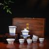 Jingdezhen blue and white glaze red Linglong tea set, a complete set of high-value cover bowl tea set, business gifts