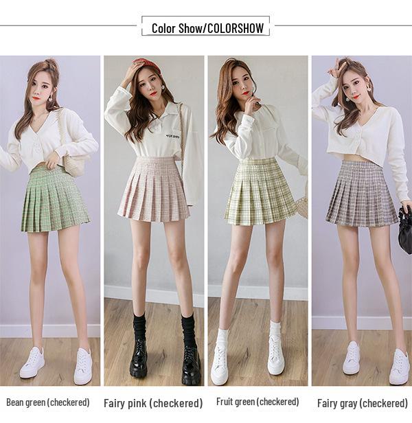 2025 New Summer Women's Fruit Green Pleated A-Line Mini Skirt - College Style, High Waist, Korean Version