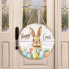 Hanging Bunny Easter Decor Sign Cartoon Easter Colorful Eggs Bunny Welcome Sign Spring Easter Party Indoor Outdoor Home Decor