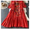 Casual Dresses - Vintage Printed Loose Dress for Woman V Neck Oversized Long Sleeve Casual Lace Dresses Long