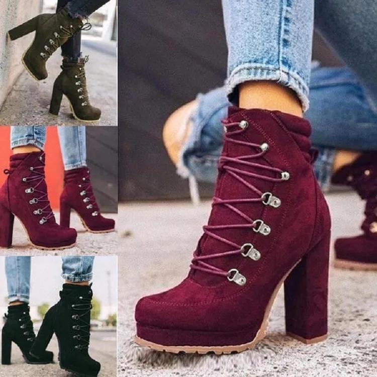 European and American Suede Short Boots New Waterproof Platform High-heeled Short Boots Autumn and Winter