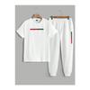 Футболка Stripe Paris Спортивные штаны Jogger — Белый спортивный костюм с принтом и круглым вырезом