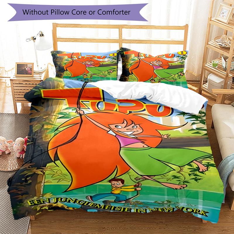 Pippi Girl Near House. Bedding Set,Breathable Duvet Cover with Pillowcases,Soft Bed Linen for Bedroom Home Decoration,Perfect Festival Birth