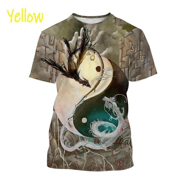 Мужские футболки Bagua Tai Chi Yin Yang Koi Dragon, уличная одежда унисекс, крутая модная повседневная футболка с коротким рукавом с 3D принтом, одежда