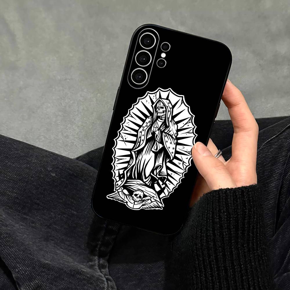 Чехол для телефона с принтом S-Санта Муэрте Для Samsung S25,S24,S21,S22,S23,S30,Ultra,S20,Plus,Fe,Note,10,9,5G Черный Чехол