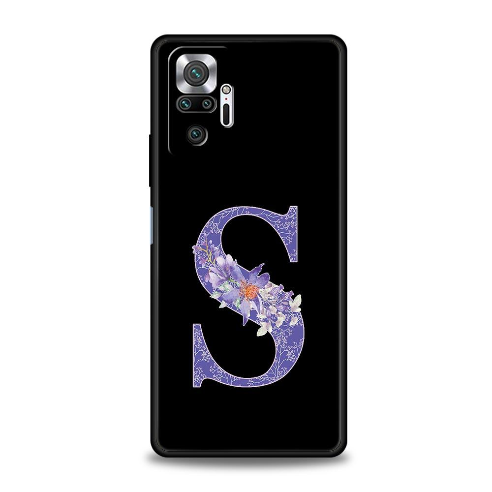 Чехол для телефона с фиолетовым цветком и буквами для Xiaomi Redmi Note 14 13 5G 10 11 12 Pro Plus 4G 14C 13C 12C 10C Черная крышка