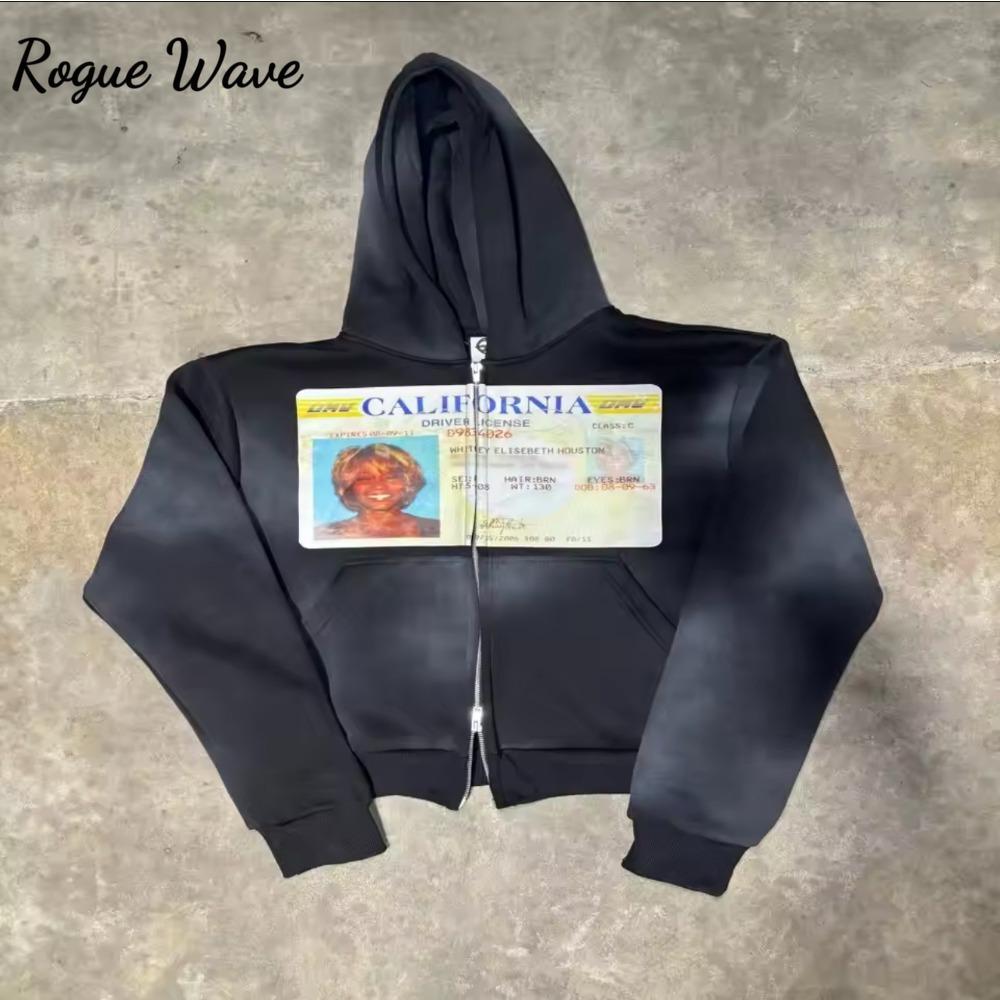 RogueWave Новая готика Харадзюку Женская спортивная одежда Тренд Принтованное худи Y2k Топ Новая уличная одежда Мужская и женская Толстовка на молнии