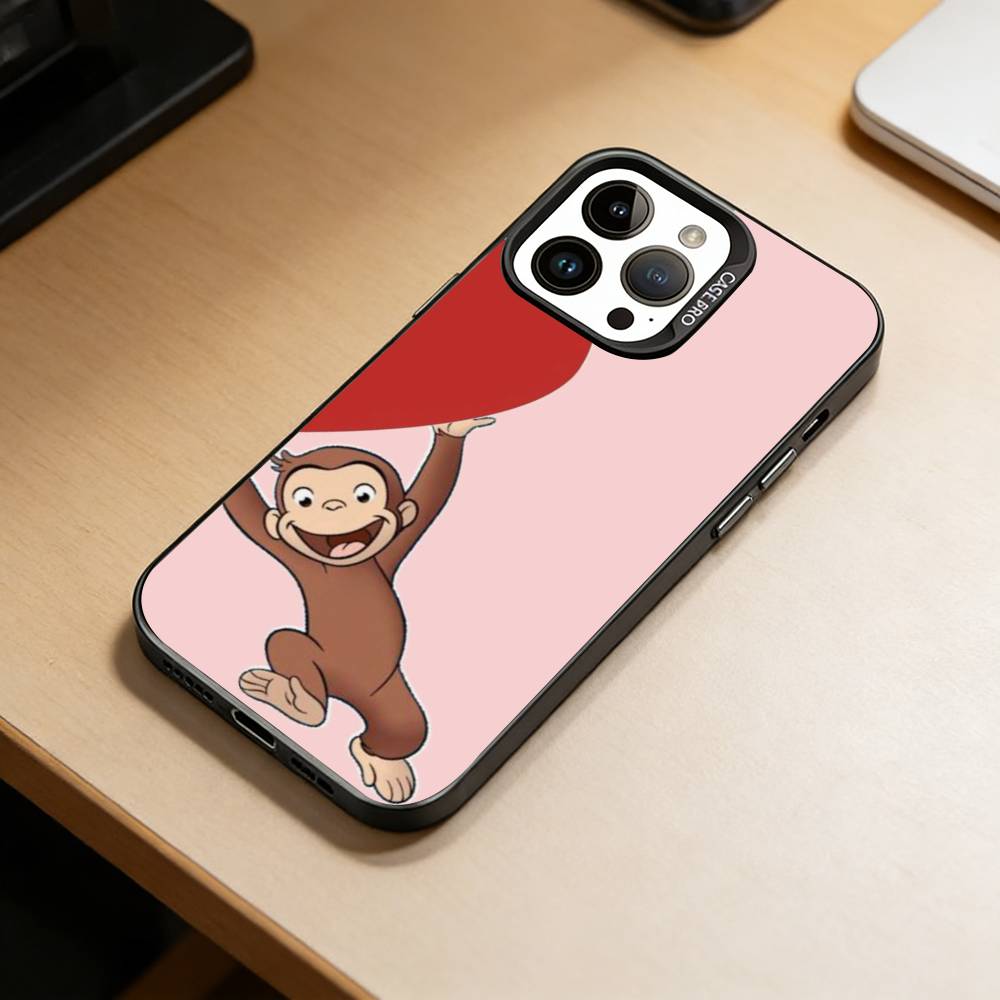 Чехол для телефона M-C-Monkey-Curious George для iPhone 17,16,15,14,13,12,11 Plus,Pro Max,XS,Яркий Серебристый Чехол для телефона Funda Cover