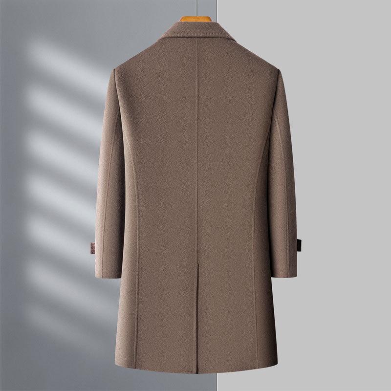 High-end Men's Woolen Coat Double-breasted Fashionable Woolen Windbreaker Long Middle-aged Casual Suit Jacket for Men