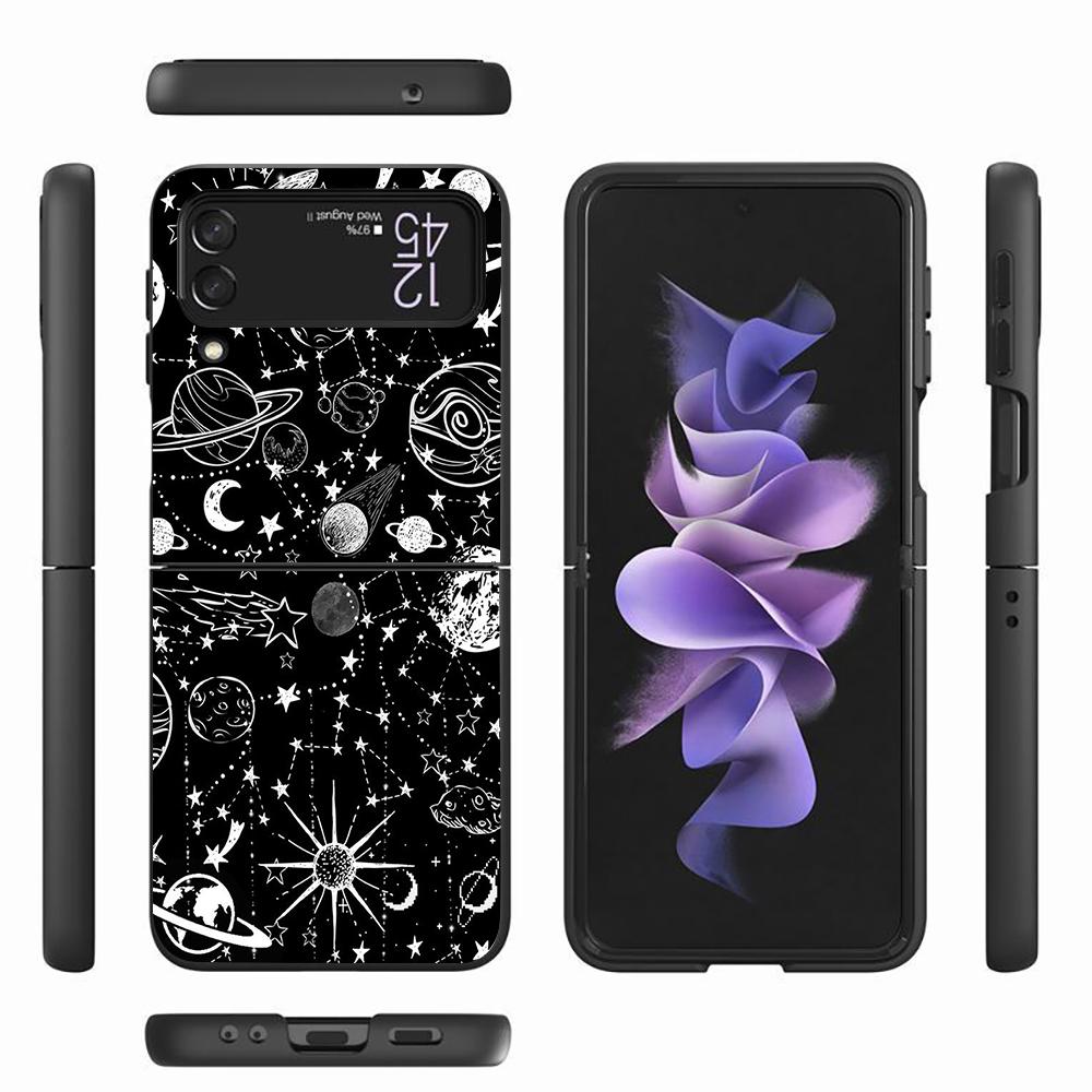 Чехол для мобильного телефона Samsung Galaxy Z Flip3 5G Flip4 Черный чехол Z Flip 3 Жесткий ПК Роскошный чехол Zflip3 Funda Starry Sky Pattern