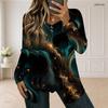 Women Plus Size Square Neck Long Sleeve Red Black Printed Button Detail Layered Front T Shirt