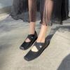 Genuine Leather Mary Jane Crossover with Square Toe Vintage Block Heel Ballet Shoes Single Shoes
