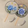 Chinese Style Embroidered Round Fan Wooden Handle Hanfu Tuan Fan  for Home Decoration