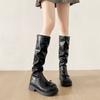 Queen Fan Black Retro Platform Boots Women's Boots 2025 New Autumn Versatile Skinny Knight Boots