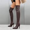 Женские сапоги на высоком каблуке. Осенние и зимние новые сексуальные сапоги выше колена с острым тонким каблуком. Женская обувь больших размеров.
