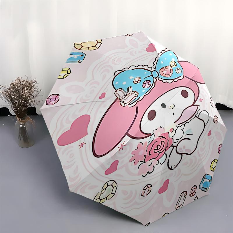 1 шт. Автоматический складной зонт My Melody - Портативная 3-складная конструкция с 8-реберным железным каркасом, идеально подходит для использования на улице, в качестве праздничных подарков, для путешествий, для повседневного использования, S
