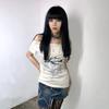 Slim Fit Print Short Sleeve Tees White Sexy Slash Neck Women's Summer Lace-up T-shirt Punk Y2k Fashion Subculture Top