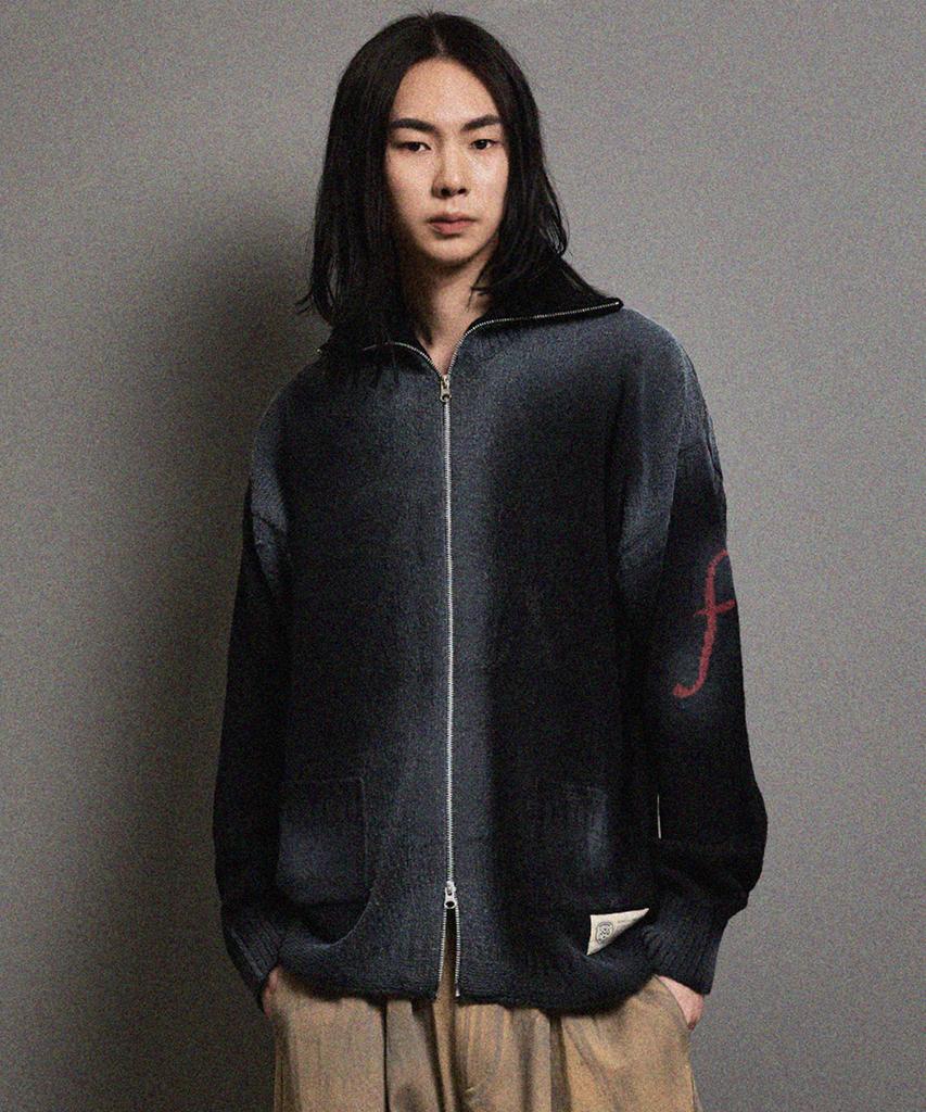Ffeff Studio Vintage Washed Ffeff Logo Zip-Up Cardigan (Black)