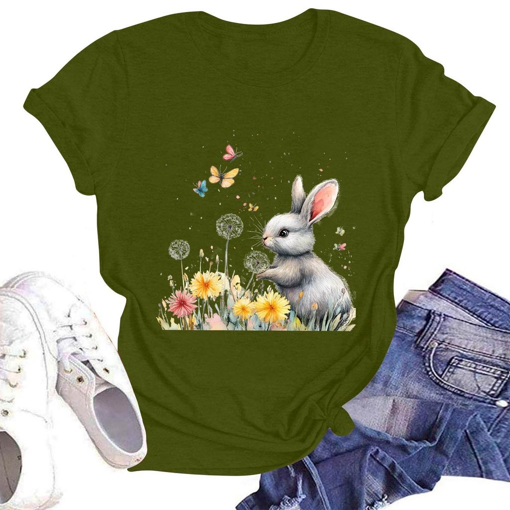 Women's Casual Round Neck Short Sleeve Pullover Printed T-Shirt Top