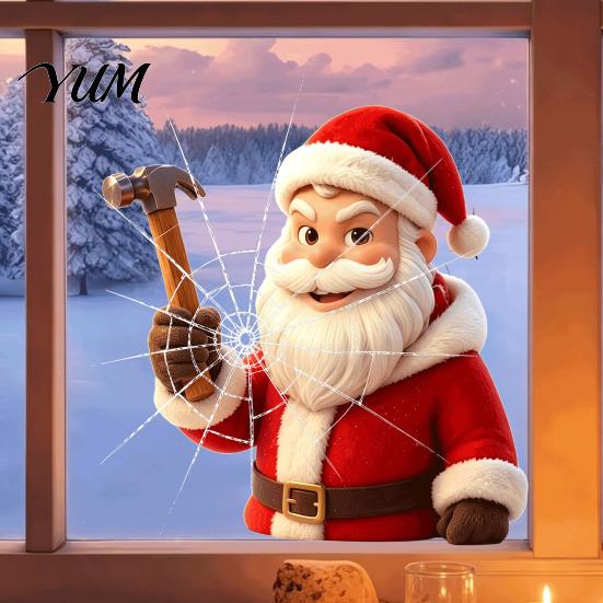 Store Window Display Christmas Santa Claus Static Glass Sticker, Removable Reusable PVC Clings for Living Room Bedroom Holiday Party Decoration Broken