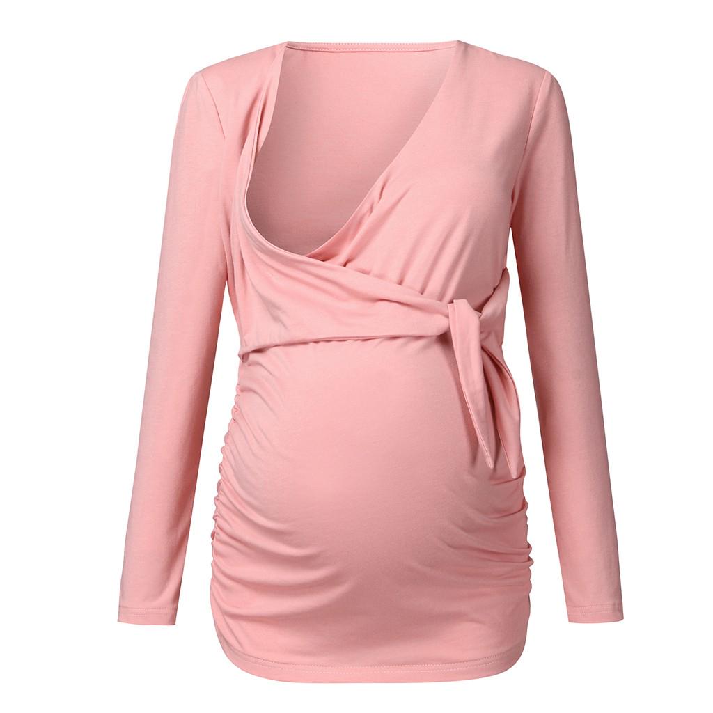 Women's Maternity Long Sleeve V-neck Shirts Tops For Breastfeeding
