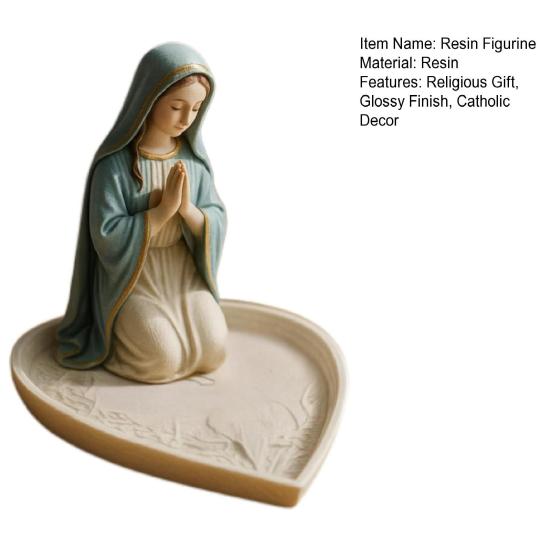 Virgin Mary Rosary Holder Resin Mary or Jesus Figurine Jewelry Dish Our Lady Prayer Rosary Dish Religious Gift Catholic Decor for Personal Devotional