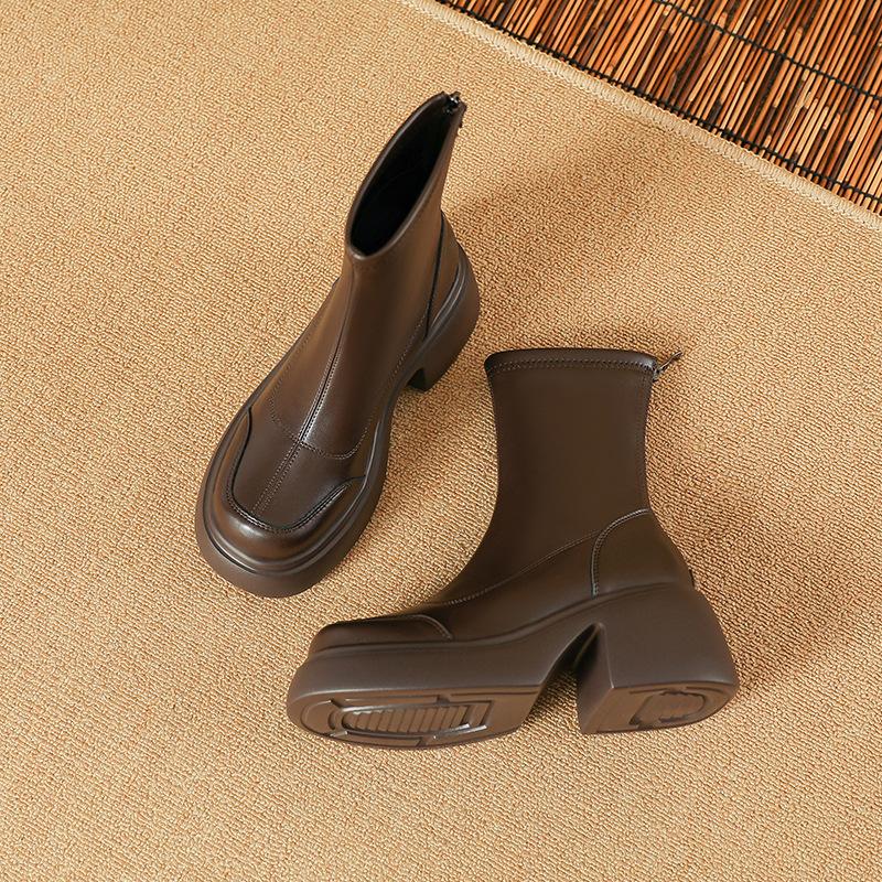 Small Man with Tall, Thick Sole Elastic Slim Boots Waterproof Platform Thick Heel Korean Short Boots for Women Light Bottom Autumn and Winter Boots