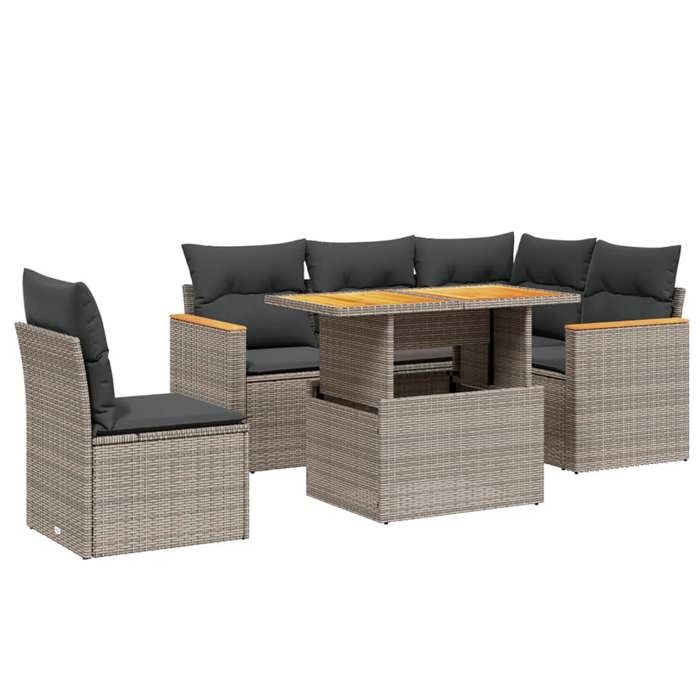 VidaXL Salon de Jardin avec Coussins 6 pcs, Canapés de Terrasse, Ensemble de Meubles de Patio, Mobilier d'Extérieur, Gris 3273083