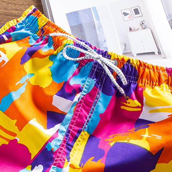 Cool Elastic Waist Deep Crotch Print Breathable Men Swimwear for Adult Trunks