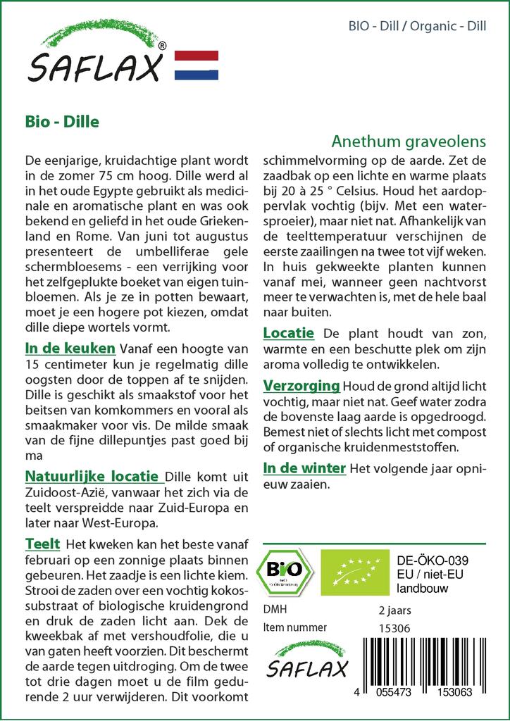 SAFLAX Garden in the Bag - Органический - Укроп - 700 семян - С субстратом в подходящем мешке - Anethum Graeolens