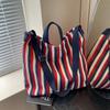 Women's Tote Bag Striped Canvas Casual Handbags For Ladies Simple Shopping Large Capacity Shopper School Shoulder Bag ARI