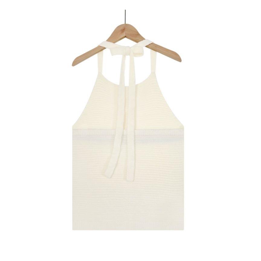 Spring and Summer Women's Vest Rainbow Colorful Hanging Neck Top Fashion Backless Knitted Tops Lace-up Undershirt Female Vest