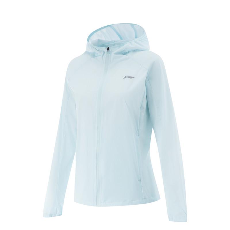 Спортивная ветровка с капюшоном Li Ning для бега Женская верхняя одежда Светло-голубой AFDV520-2