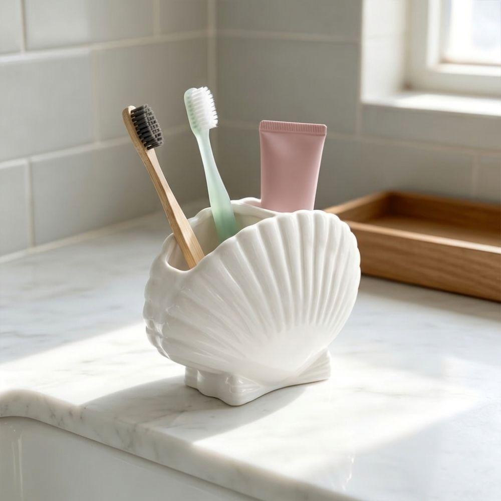 Aesthetic Shell Toothbrush Holder 3D Seashell Desktop Storage Box Bathroom Accessory