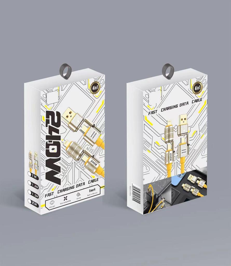 Кабель быстрой зарядки PD 4-в-1 240 Вт для Apple/Huawei, двойной Type-C