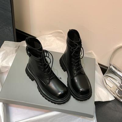 Ветер кожа толстая подошва ботинки Мартин женские ретро короткие ботинки 2025 осень и зима новые эластичный ремень пряжка рыцарские сапоги